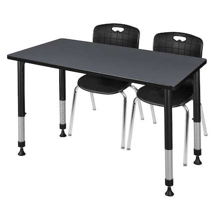 Regency Regency Kee 48 x 24 in. Adjustable Classroom Table- Grey & 2 Andy 18 in. Stack Chairs- Black MT4824GYAPBK40BK